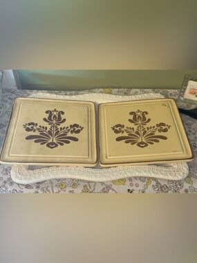 Pfaltzgraff Village stoneware square hot plate trivets Vintage Set of 2